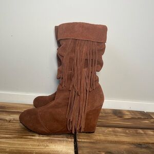 Kelsi Dagger Brown Heeled Boots with Fringe